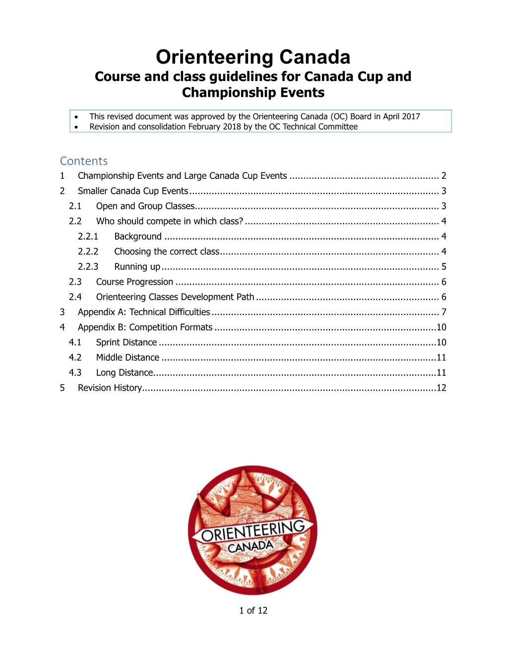 Orienteering Canada Course and Class Guidelines for Canada Cup and Championship Events