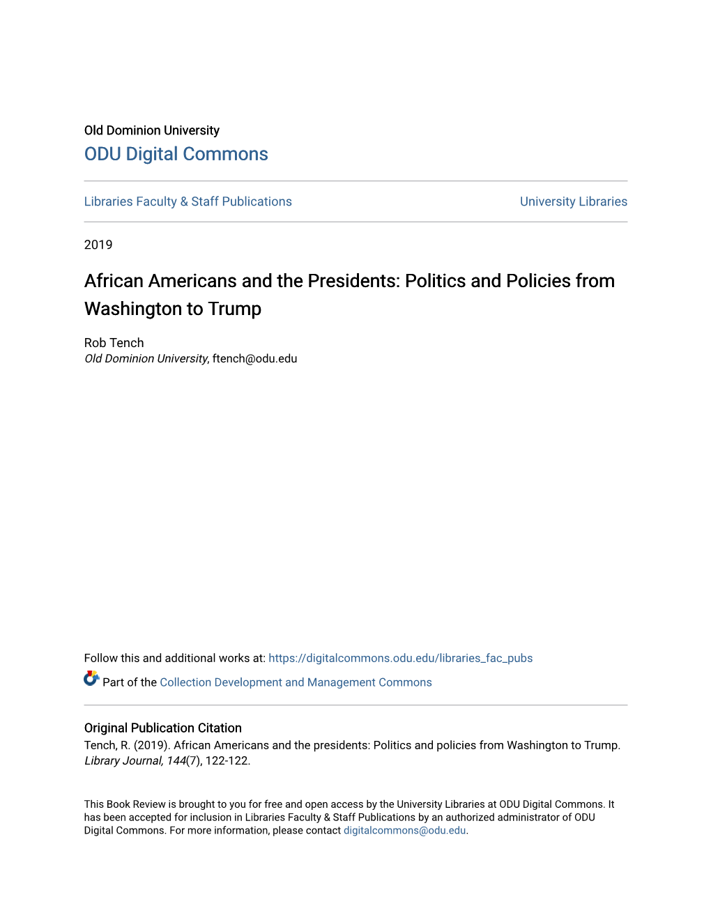 African Americans and the Presidents: Politics and Policies from Washington to Trump