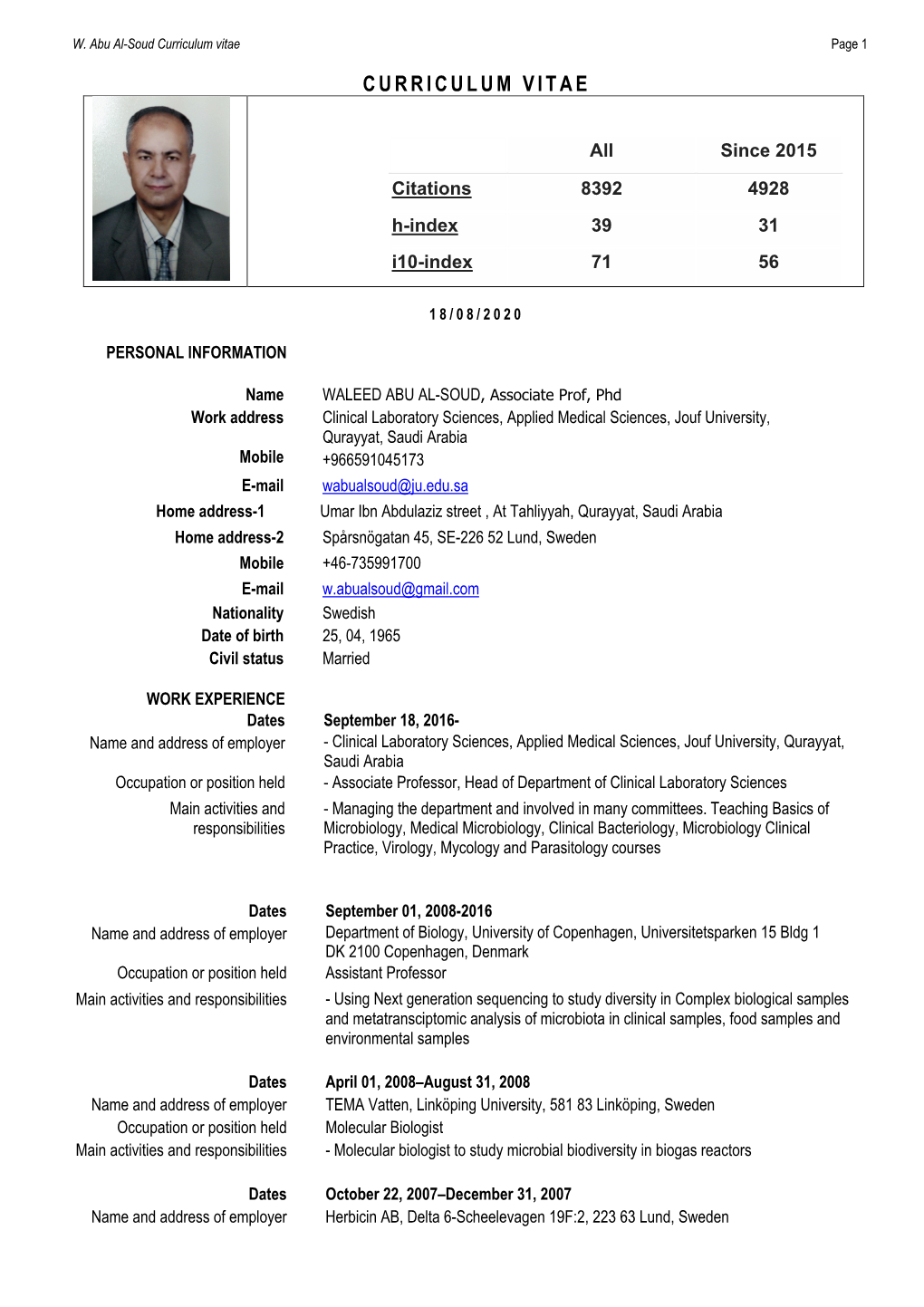 Curriculum Vitae Page 1