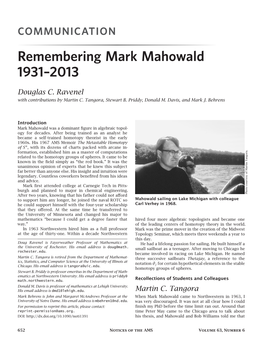 Remembering Mark Mahowald 1931–2013