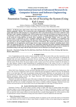 Penetration Testing: an Art of Securing the System (Using Kali Linux) Suraj S