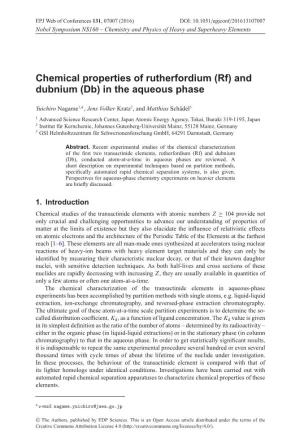 Chemical Properties of Rutherfordium \(Rf\) and Dubnium