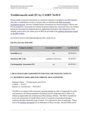Trichloroacetic Acid (TCA); CASRN 76-03-9 | IRIS | US