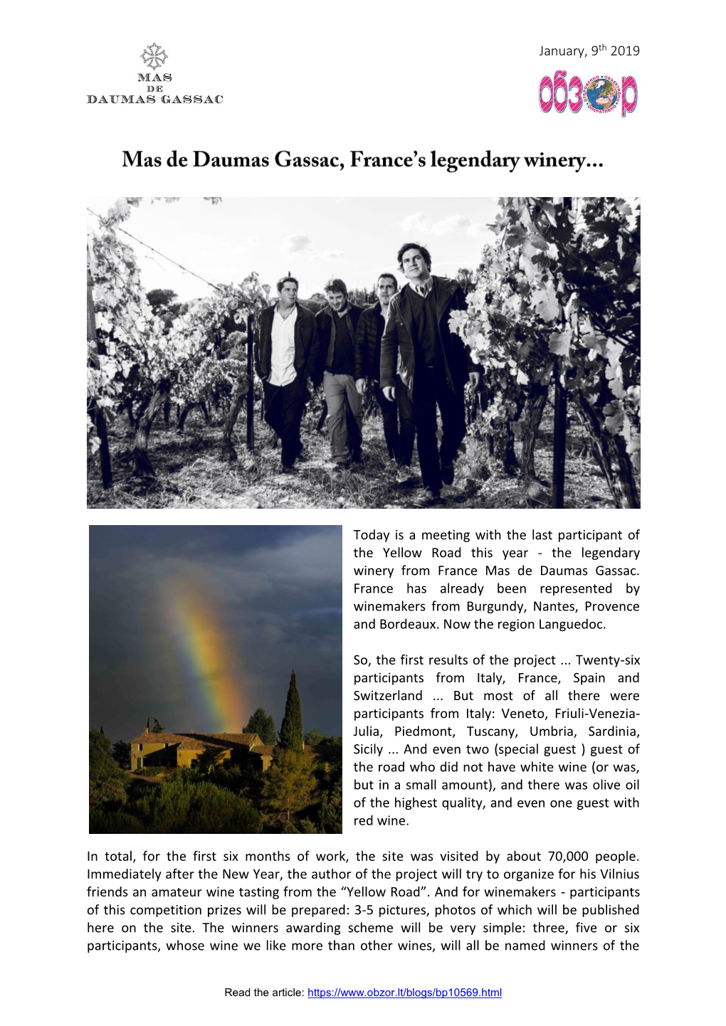 January 2019 Obzor Mas De Daumas Gassac, France's