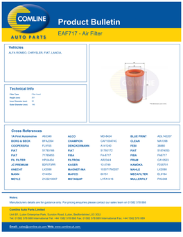 Product Bulletin EAF717 - Air Filter