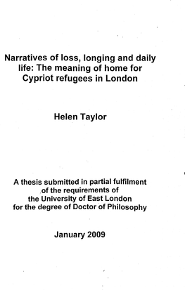 The Meaning of Home for Cypriot Refugees in London Helen Taylor