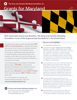 Grants for Maryland (FYE 2013-2015) LIST of SELECTED APPROVED and PAID GRANTS $50,000 and LARGER / FY 2013 - 2015