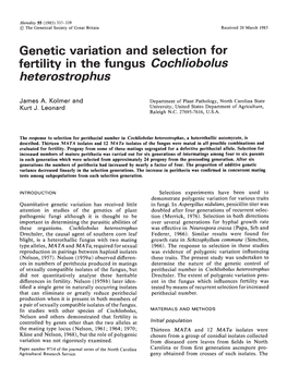 Fertility in the Fungus Cochliobolus Heterostrophus