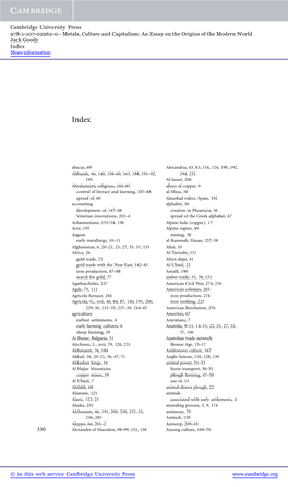 Metals, Culture and Capitalism: an Essay on the Origins of the Modern World Jack Goody Index More Information