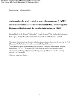 Aminocarboxylic Acids Related to Aspergillomarasmine a (AMA) And