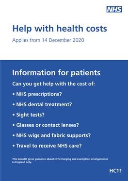 Help with Health Costs Applies from 14 December 2020