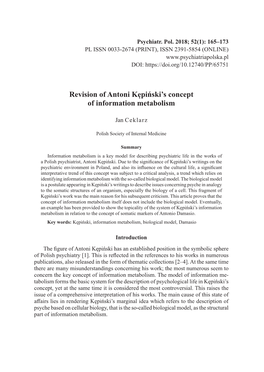 Revision of Antoni Kępiński's Concept of Information Metabolism