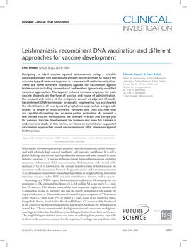 Leishmaniasis: Recombinant DNA Vaccination and Different Approaches for Vaccine Development