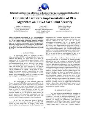 Optimized Hardware Implementation of RC6 Algorithm on FPGA for Cloud Security