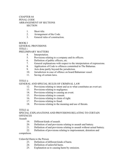 Penal Code Arrangement of Sections Section