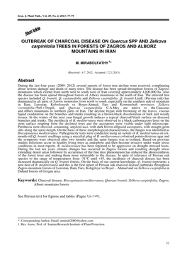 OUTBREAK of CHARCOAL DISEASE on Quercus SPP and Zelkova Carpinifolia TREES in FORESTS of ZAGROS and ALBORZ MOUNTAINS in IRAN
