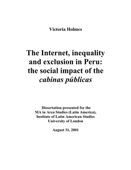 The Internet, Inequality and Exclusion in Peru: the Social Impact of the Cabinas Públicas