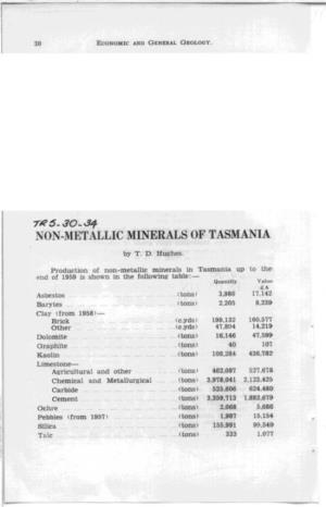 Non-Metallic Minerals of Tasmania