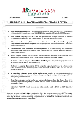 Appendix 5B Mining Exploration Entity Quarterly Report
