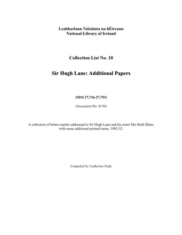 Sir Hugh Lane: Additional Papers