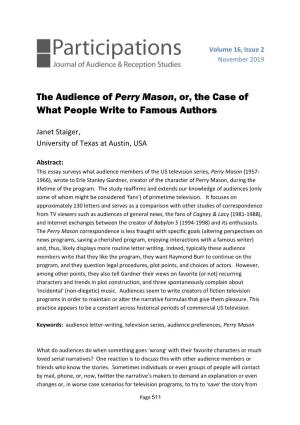The Audience of Perry Mason, Or, the Case of What People Write to Famous Authors
