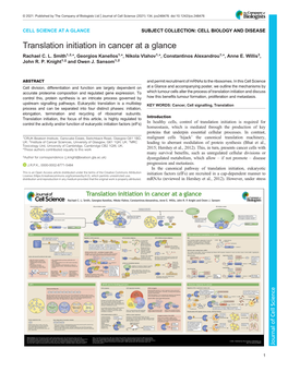 Translation Initiation in Cancer at a Glance Rachael C