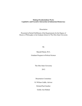 Making Presidentialism Work: Legislative and Executive Interaction in Indonesian Democracy