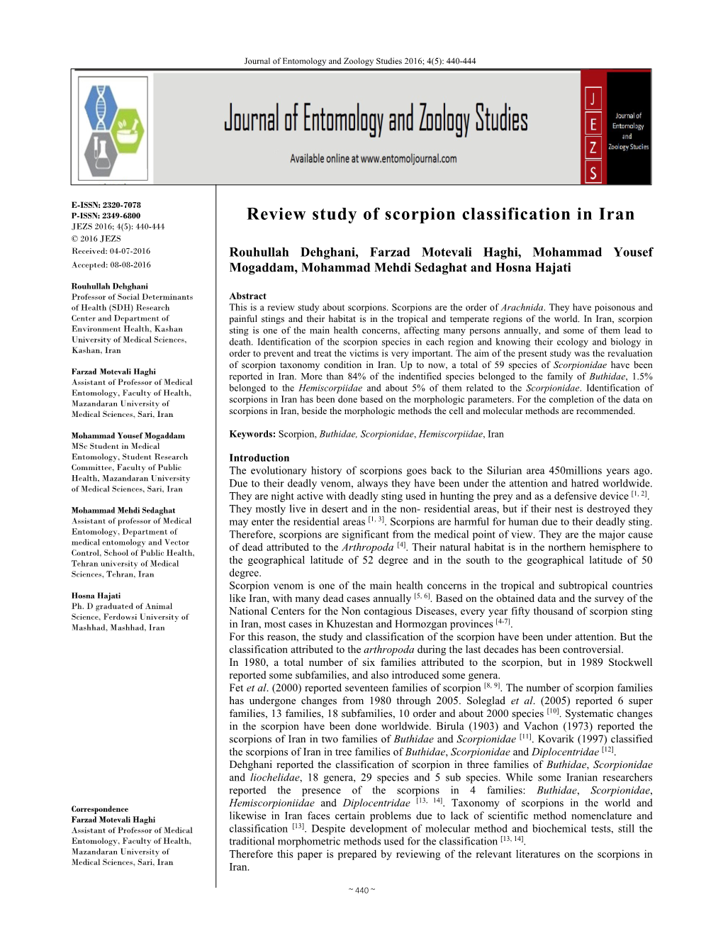 Review Study of Scorpion Classification in Iran