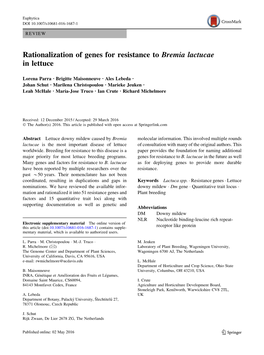Rationalization of Genes for Resistance to Bremia Lactucae in Lettuce