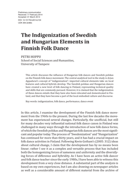 The Indigenization of Swedish and Hungarian Elements in Finnish Folk Dance