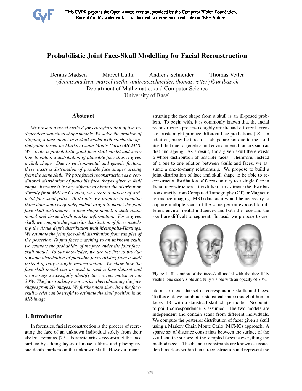 Probabilistic Joint Face-Skull Modelling for Facial Reconstruction