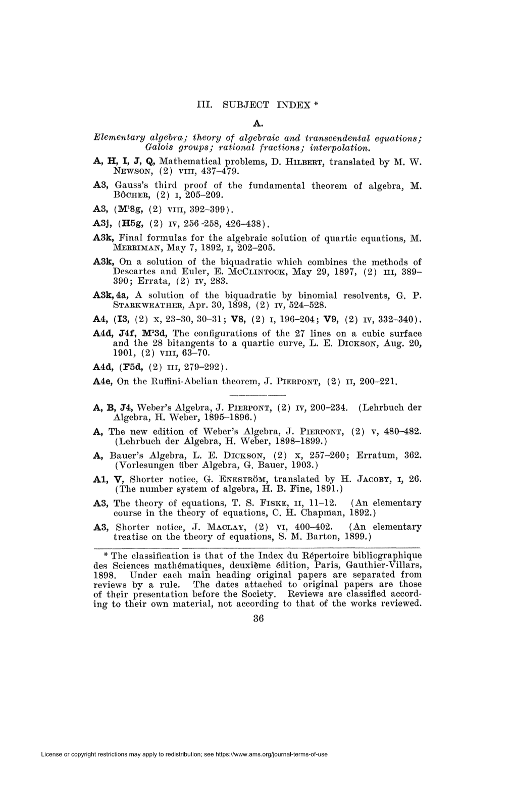 Theory of Algebraic and Transcendental Equations; Galois Groups; Rational Fractions; Interpolation