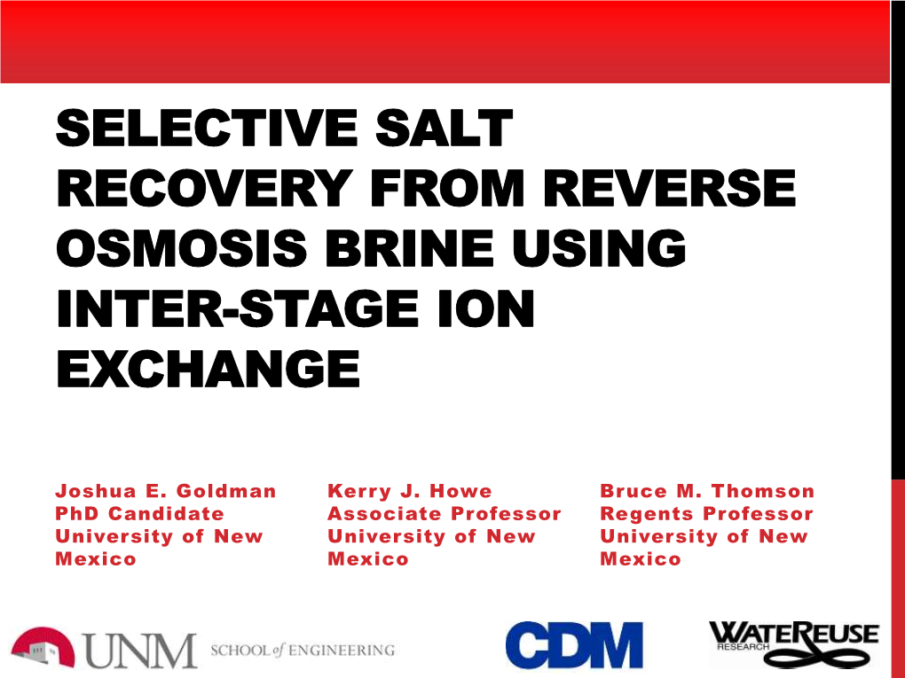 Selective Salt Recovery from Reverse Osmosis Brine Using Inter-Stage Ion Exchange