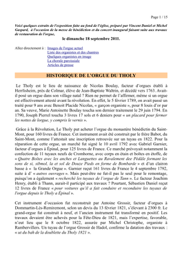 Historique De L'orgue Du Tholy