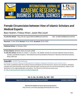 Female Circumcision Between View of Islamic Scholars and Medical Experts