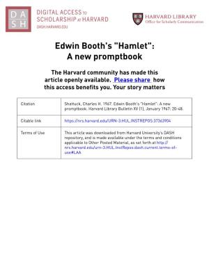 Edwin Booth's "Hamlet": a New Promptbook
