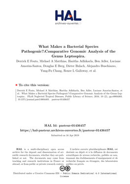 Comparative Genomic Analysis of the Genus Leptospira