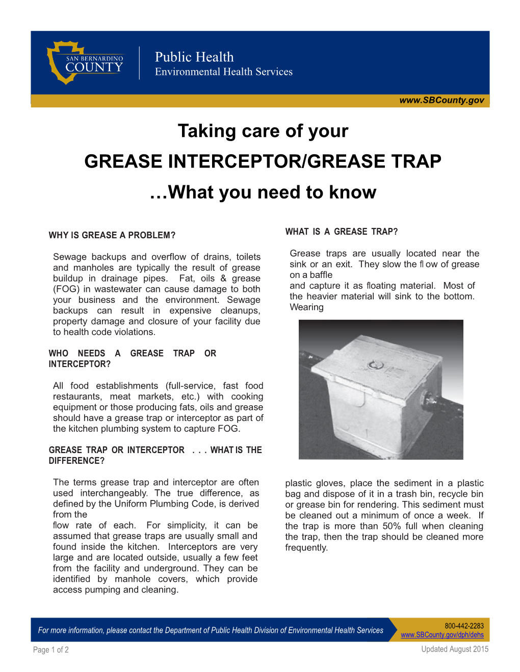 Taking Care of Your GREASE INTERCEPTOR/GREASE TRAP …What You Need to Know