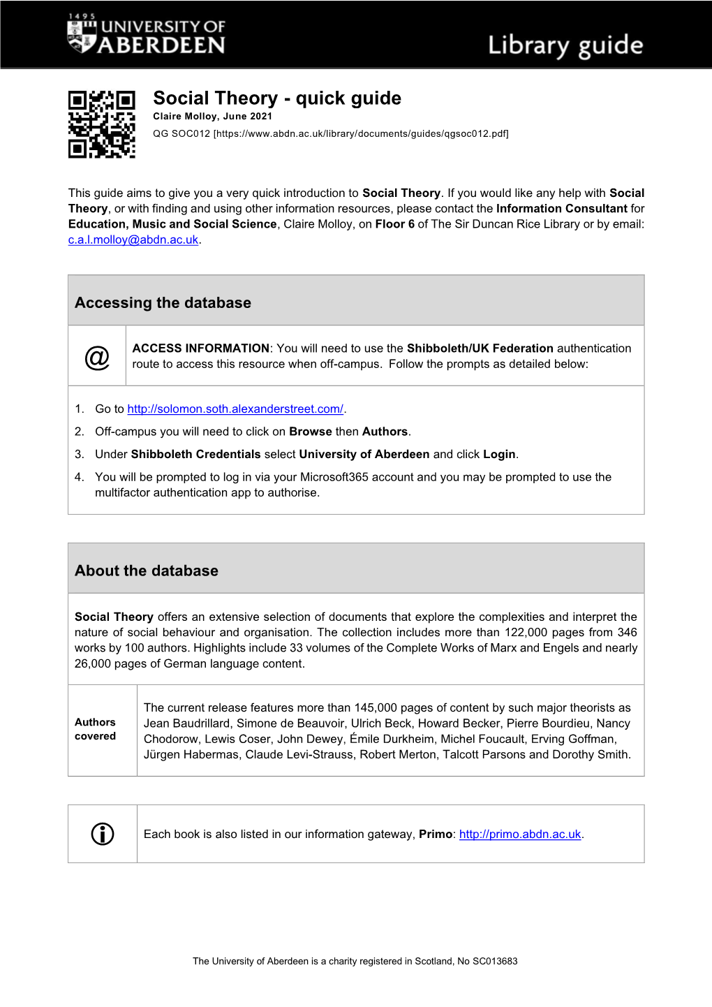 Social Theory - Quick Guide Claire Molloy, June 2021 QG SOC012 [