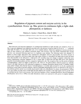 Regulation of Pigment Content and Enzyme Activity in the Cyanobacterium Nostoc Sp. Mac Grown in Continuous Light, a Light-Dark Photoperiod, Or Darkness