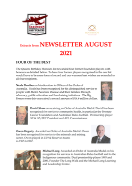 Extracts from NEWSLETTER AUGUST 2021