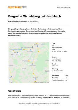 Burgruine Michelsburg Bei Haschbach