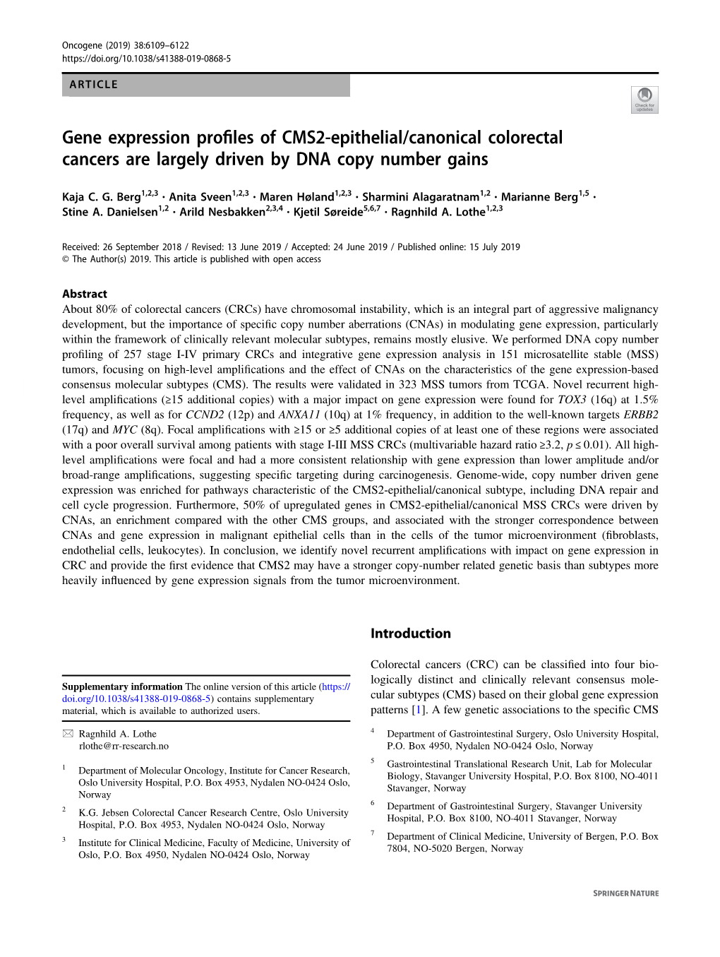 Gene Expression Profiles of CMS2-Epithelial/Canonical