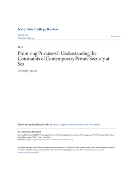 Promising Privateers?: Understanding the Constraints of Contemporary Private Security at Sea Christopher Spearin