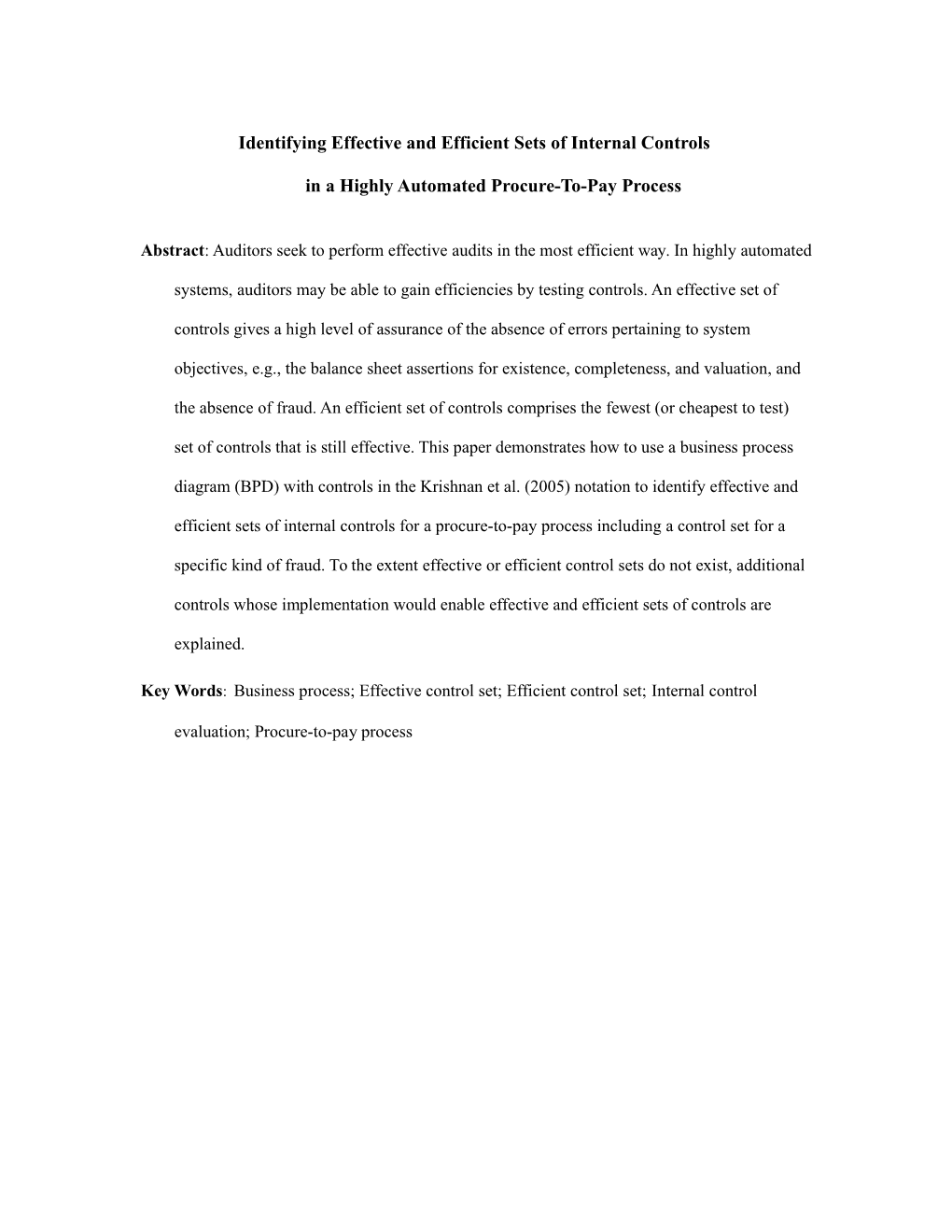 Identifying Effective and Efficient Sets of Internal Controls from a Process-Oriented