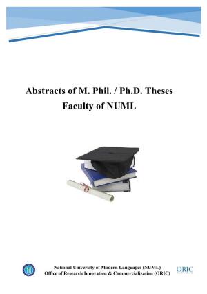 Abstracts of M. Phil. / Ph.D. Theses Faculty of NUML