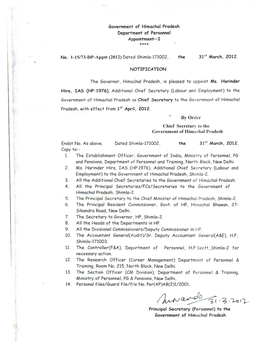 By Order Chief Secretary to the Government of Himachal Pradesh