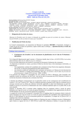 Compte-Rendu Du Conseil Communautaire JURA NORD Du Mercredi 22 Décembre 2010 20H30 – Salle Des Fêtes De SALANS