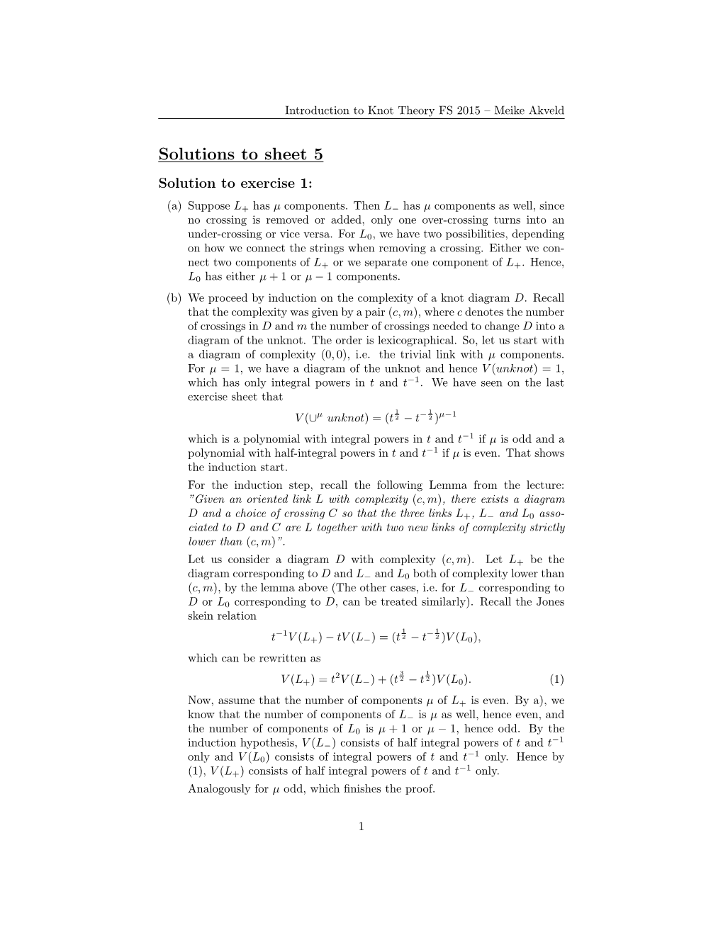 Solutions to Sheet 5 Solution to Exercise 1