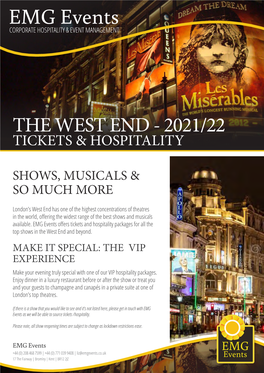 West End Theatre Hospitality 2021 & 2022